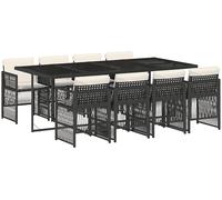 SET TAVOLO E SEDIE VIDAXL 9 pz con Cuscini Nero in Polyrattan - 3210918