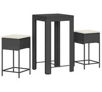 SET TAVOLO E SEDIE VIDAXL da Bar 3 pz con Cuscini in Polyrattan Nero - 3261448