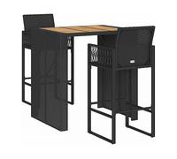 SET TAVOLO E SEDIE VIDAXL da Bar 3 pz senza Cuscini Nero in Polyrattan Acacia - 3328885