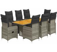 vidaXL Set Bistrò da Giardino 9 pz con Cuscini in Polyrattan Grigio