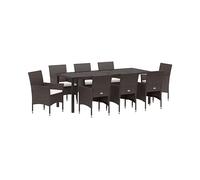 SET TAVOLO E SEDIE VIDAXL da Pranzo per Giardino con cuscino 9 pcs, Polyrattan, 80x200x73 cm