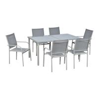 Set Tavolo in Vetro Temperato e 6 Sedie con Tessuto a Rete Grigio