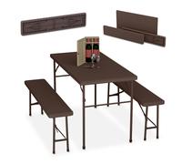 Relaxdays Tavolo da Birreria con Panche, Set da Giardino con Panchine e Tavolino Pieghevoli, Mobili Rattan, Marrone, HLP: 73x120x61 cm