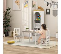 Set Tavolo per Bambini con 2 Sedie e Cassapanca in Legno per Cameretta, Bianco e Grigio