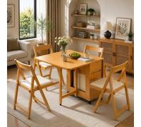 Set Tavolo Pieghevole 140 cm con 4 Sedie, Cassetto, Ribaltina