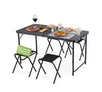 Set Tavolo Pieghevole da Campeggio con 4 Sgabelli - Struttura in Alluminio Leggera e Robusta - Tavolo Regolabile in 3 Altezze - Portata 50kg/100kg - Design a Valigetta Salvaspazio