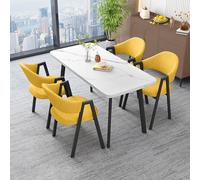 Set Tavolo Pranzo Rettangolare Con 4 Sedie Combinazione Tavolo Pranzo E Sedie per Il Tempo Libero Piastra Spessa 25 Mm Comoda Spugna Rimbalzante Adatto per Casa Salotto e Balcone white + yellow cloth