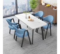 Set Tavolo Pranzo Rettangolare Con 4 Sedie Combinazione Tavolo Pranzo E Sedie per Il Tempo Libero Piastra Spessa 25 Mm Comoda Spugna Rimbalzante Adatto per Casa Salotto e Balcone white + blue cloth