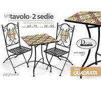 SET TAVOLO QUADRATO + 2 SEDIE METALLO GIARDINO TERRAZZO VERANDA PIEGHEVOLE 7060
