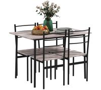 Set Tavolo Rettangolare con Sedie in MDF e Acciaio Nero e Marrone