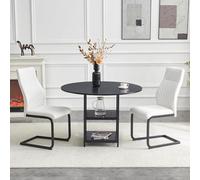 Set Tavolo Rotondo 107 cm e 2 Sedie in MDF e Metallo, Bianco e Nero