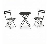 Set Tavolo rotondo e 2 Sedie da Esterno Pieghevoli in Metallo nero per Balcone e Giardino 3 Pezzi tutti Richiudibili salvaspazio Tavolino con sedie Arredo Esterno interno