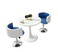 Set tavolo rotondo e sedia girevole, piano in MDF lucido con basi cromate per piccoli spazi