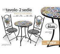 SET TAVOLO TONDO + 2 SEDIE METALLO GIARDINO TERRAZZO VERANDA PIEGHEVOLE 7060 cm