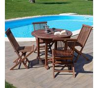 Set tavolo tondo allungabile e 4 sedie pieghevoli