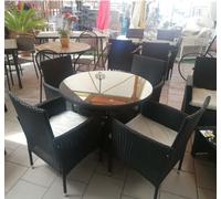 Set tavolo tondo e 4 sedie da pranzo piano in vetro effetto rattan marrone Asha