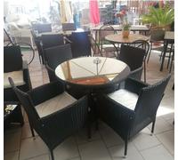 Set tavolo tondo e 4 sedie da pranzo piano in vetro effetto rattan nero Asha
