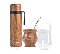 Set Tazza e Termo Yerba Mate - Borraccia Moderna per Maté, Bottiglia Termica, Bombilla e Spazzola di Pulizia Incluse - Tutto in Acciaio Inox 304 18/8 di Qualità Premium (Grano di Legno)