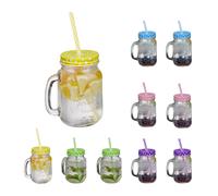 Relaxdays Set 10 Tazze con Cannuccia e Coperchio, tè Freddo, Bevande, Limonate, per Party, con Manico, 500 ml, Colorato