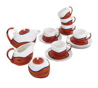Set Tazze The 9 Pezzi con Teiera e Lattiera in Porcellana Decoro in Bambù