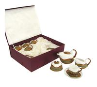 Set Tazze The 9 Pezzi con Teiera e Lattiera in Porcellana Decoro in Bambù Noce