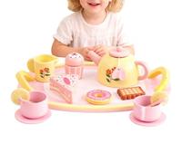 Set Tea Party Per Bambini | 16 Pezzi in Legno con Dolci Gioco di Imitazione | Servizio Da Tè Per Bambina,Per La Festa Dei Bambini, Il Giorno Del Ringraziamento, 6-8 Anni, Bambine