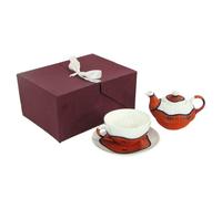 Set Teiera con Tazza e Piattino in Porcellana Decoro in Bambù Arancione