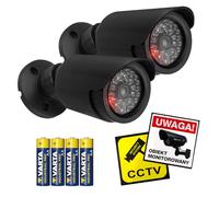 Set telecamera fittizia 2 pezzi | imitazione CCTV realistica con LED lampeggiante | IP44 per interni ed esterni | Camere tubolari regolabili | Include adesivi di avvertimento