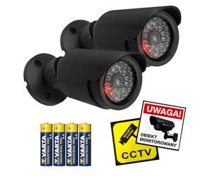 Set telecamera fittizia 2 pezzi | imitazione CCTV realistica con LED lampeggiante | IP44 per interni ed esterni | Camere tubolari regolabili | Include adesivi di avvertimento