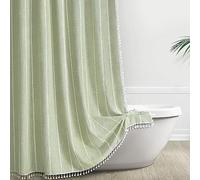 Set tenda da doccia verde salvia con nappe, decorazione moderna per il bagno in stile cottage a righe, struttura in lino minimalista chic con ganci, 91 x 183 cm