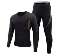 Set termico da uomo caldo per l'inverno, casual e alla moda, in velluto, ad asciugatura rapida, assorbente, traspirante, per ciclismo, fitness, sport all'aria aperta, per allenamento a casa, Nero , L