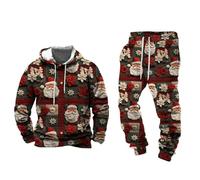 Set Termico Imbottito in Pile da Uomo, Completo Pigiama Caldo in Peluche di Natale, Felpa e Pantalone con Stampe Natalizie, Vestiti da Casa Brutti per Autunno e Inverno, C Rosso, XXL