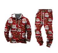 Set Termico Imbottito in Pile da Uomo, Completo Pigiama Caldo in Peluche di Natale, Felpa e Pantalone con Stampe Natalizie, Vestiti da Casa Brutti per Autunno e Inverno, rosso, M