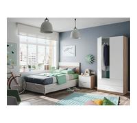 Set Testiera Letto Singolo 100 Cm Con Comodino 2 Cassetti Design Moderno Arredo Camera Da Letto Moderno E Salvaspazio In Truciolare Melaminico 50 x 100 Cm Rovere E Bianco