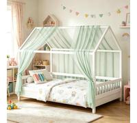 Set Tettuccio per Letto a Casa 2 Pezzi - Baldacchino per Letto 150x350 cm per Cameretta - In Mussola Traspirante con Cinghie di Fissaggio - Per Bambina e Bambino