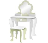 Set Toeletta per Bambina con Specchio Trucco in Acrilico e Sgabello Abbinato in MDF Bianco
