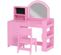 Set Toeletta Trucco Per Bambini 2 In 1 Con Specchio, Sedia, Luce Led, Armadietto, Scaffali E Libreria, Rosa