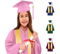 Set Toga E Cappello Bambini, Cerimonia Di Laurea Vestito Accademico Scuola Materna Primaria Media Costume Laurea Costume Con Stola E Cappello Nappina 2026 Chiusura Lampo Unisex Festa Diploma Rosa