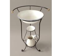 Set Toilette Completo Lavabo Ceramica Bianca Bordo Blu Toscana 3 Pezzi