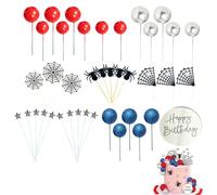 Set Topper Torta Compleanno 40 Pezzi con Ragnatele e Mini Palloncini | Con topper grande Happy Birthday, topper cupcake a ragnatela e mini palloncini colorati per torte, cupcake e dessert