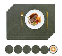 Set tovaglietta quadrata in PU dal design elegante craquelé 43x30 cm e sottobicchiere rotondo da 10 cm, tappetino for stoviglie facile da pulire, resistente al calore(Olive green,4 Sets (4P 4p ))