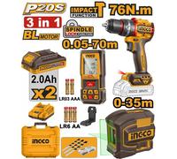 SET TRAPANO AVVITATORE 76NM + LIVELLA AUTOLIVELLANTE VERDE + RILEVATORE DI DISTA