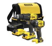 TRAPANO + AVVITATORE A IMPULSI 2 BATTERIE LITIO 18V+ACCESSORI STANLEY