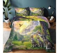 Set Trapunta Decorativo, Grigio Viola Piumino 4 Stagioni Effetto Soffice con 2 Federe, Design Sogno Animale Lupo Aquila Foresta, Coperta Calda e Anallergica per Camera Padronale, 200×200 cm