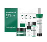 Set Trattamento Anti-Acne con Olio di Albero del Tè e Acido Salicilico, Detergente Viso e Crema Idratante, Riduce la Pelle Grassa e le Dimensioni dei Pori, Cura Quotidiana per Donne e Uomini