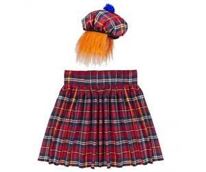 Set Travestimento da Scozzese (Kilt e Cappello con Parrucca), per Adulto
