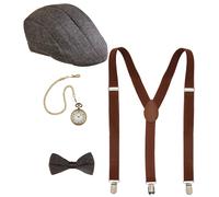 Widmann 68559 - Set per costume "Die Wilden 20", 4 pezzi, berretto, bretelle, papillon e orologio da taschino, Charleston, Gangster, mafia, accessori, carnevale, feste a tema