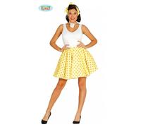 Set Travestimento Pin Up Giallo Con Pois Arancio Gonna + Fascia Capelli