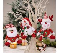 Set Tre Addobbi Natalizi in Tessuto Babbo Natale Pupazzo di Neve e Renne per Alb