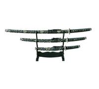 Set Tre Pezzi con Katana, WAKIZASHI E Tanto con Fodero ED ESPOSITORE, Lama Non AFFILATA (JL029 Set Blu)
